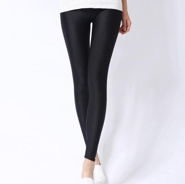 maoxiangshop Women Shiny Gym Pants Fitness Leggings Candy Color Ankle Length Trousers Solid Fluorescent Spandex Elastic New Bottom