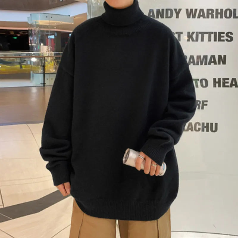 maoxiangshop Knitted Warm Sweater Men Turtleneck Sweater Men's Loose Casual Pullovers Bottoming Shirt Autumn Winter New Solid Color Pullovers