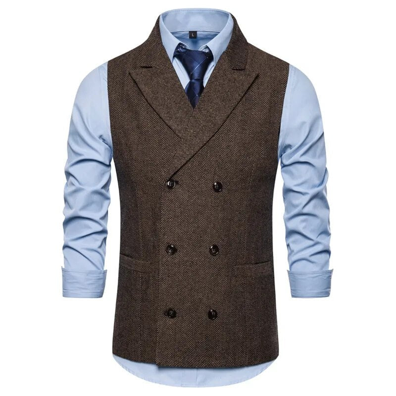 maoxiangshop Vest Men Double Breasted Suit Vests Men Mens Sleeveless Suit Vest Waistcoat Vintage Formal Blazers Waistcoat for Wedding chaleco