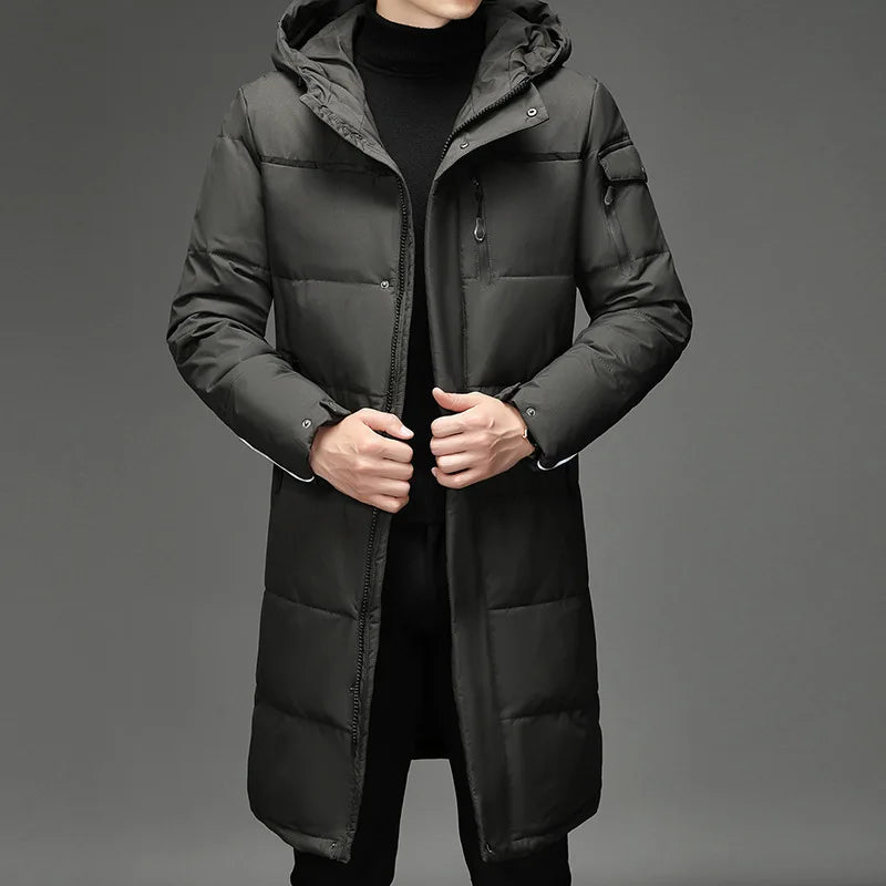 maoxiangshop New Winter White Duck Down Jackets Men Hooded Long Winter Coat Men Thick Warm Fashion Down Coat Mens Brand Parka Plus Size 5XL