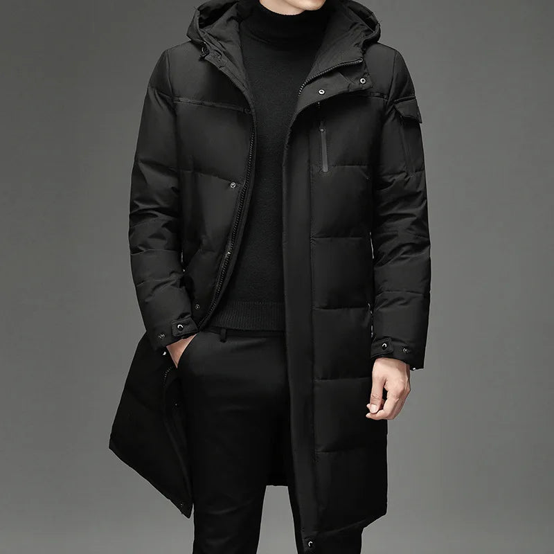 maoxiangshop New Winter White Duck Down Jackets Men Hooded Long Winter Coat Men Thick Warm Fashion Down Coat Mens Brand Parka Plus Size 5XL