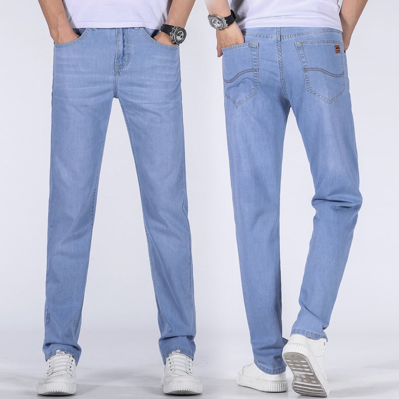 maoxiangshop Summer light-blue New Men's Stretch Jeans£¬Korean version Fashion Casual Slim Fit High Quality Elastic Denim Male Brand Clothes