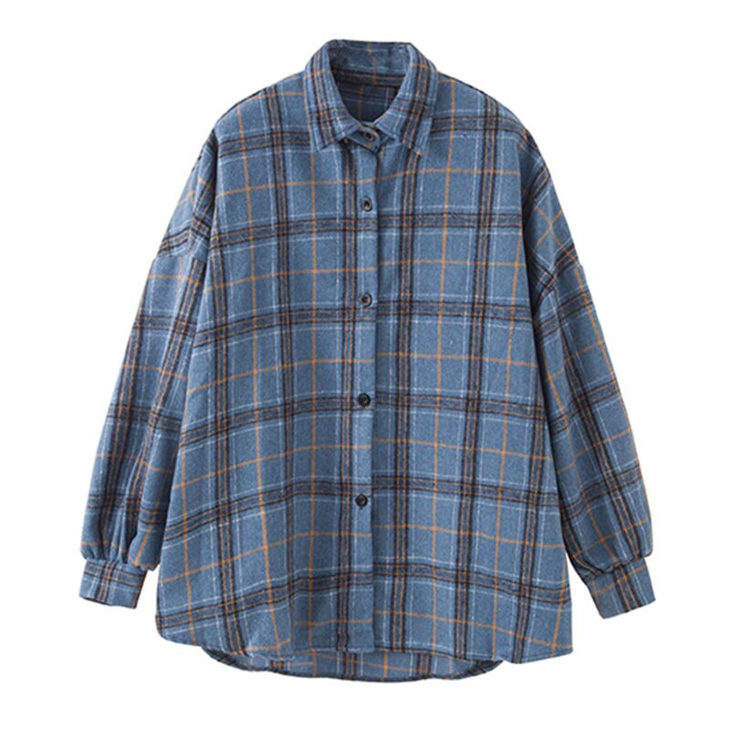 maoxiangshop Female Autumn Street Blouse Shirts Vintage Oversized Plaid Flannel Boyfriend Tunic Shirt for Women Casual Korean Tops