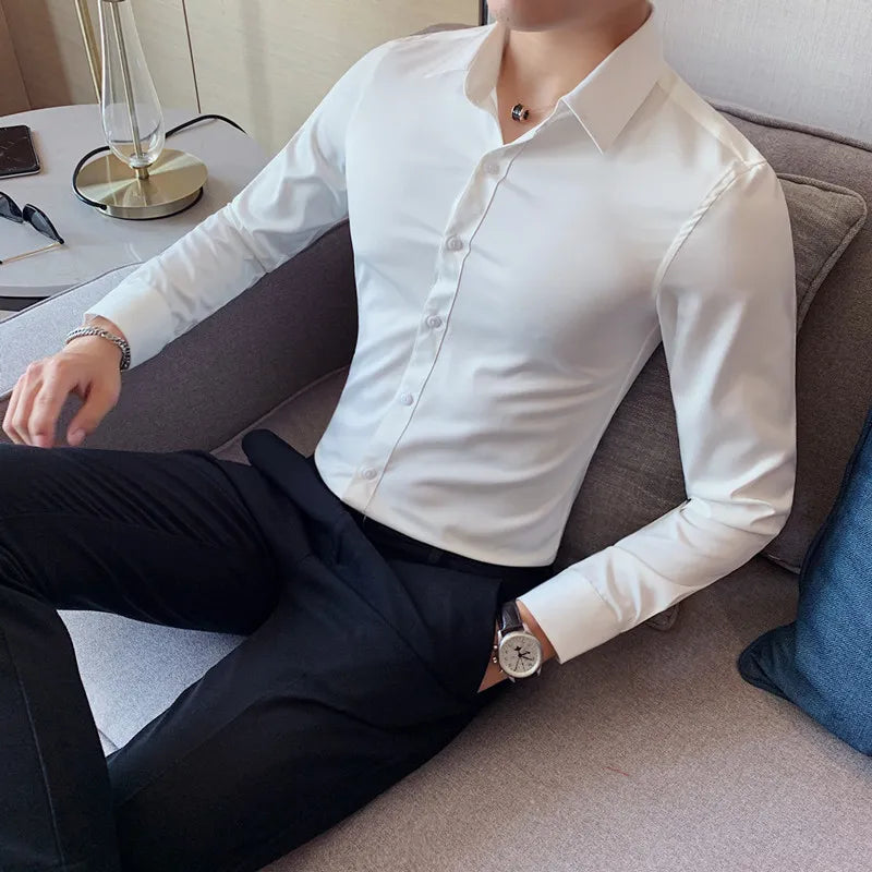 maoxiangshop Camisas De Hombre Long Sleeve Shirts For Men Clothing Business Formal Wear Camisa Social Masculina Slim Fit Chemise Homme