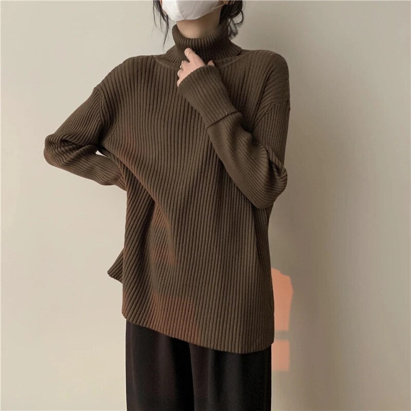 maoxiangshop Fashion Women Sweaters Streetwear Wool Pullovers Turtleneck Knitted Long Sleeve Top Black Korean Style Winter Clothes Woman