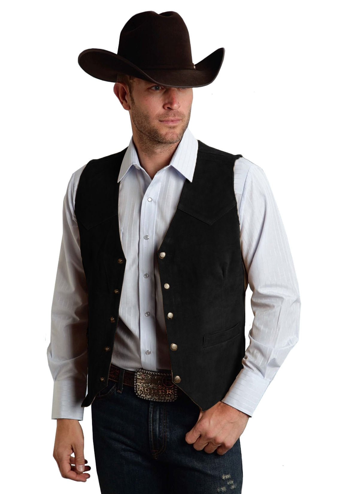 maoxiangshop Vintage Men's Vest Cowboy Leather Western Denim Vest Steampunk Style Waistcoat Colete Masculino Colete Masculino Custom Made