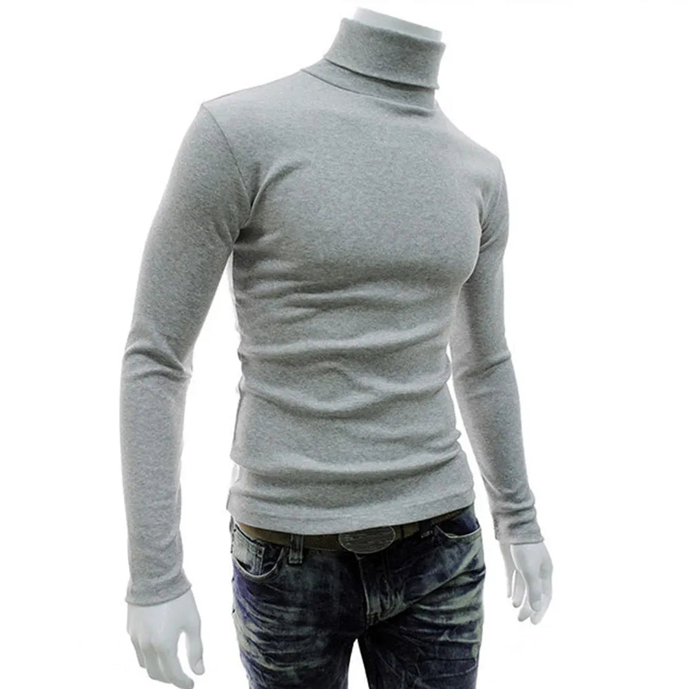 maoxiangshop New Men's Slim Turtleneck Long Sleeve Tops Pullover Warm Stretch Knitwear Sweater Tight-fitting High-neck Casual Men Clothing