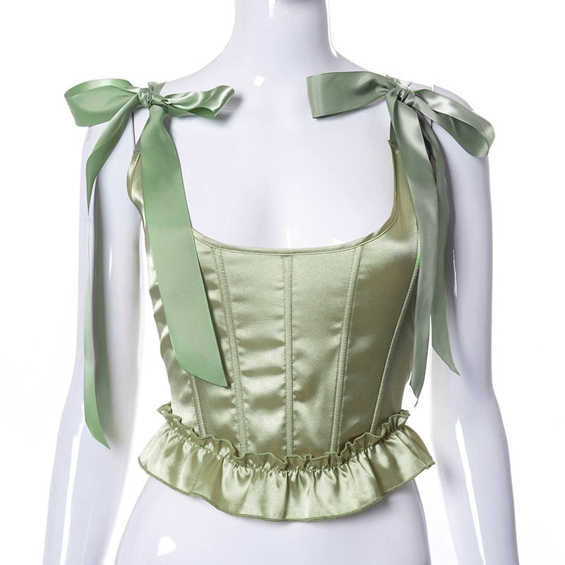 maoxiangshop Sexy Women Tube Tops Cropped Sexy Tank Cute Solid Color Bow Tie Strap Sleeveless Criss Cross Lace-Up Corset Vest
