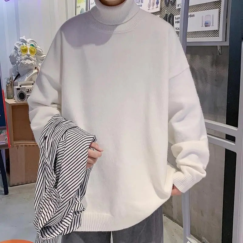 maoxiangshop Knitted Warm Sweater Men Turtleneck Sweater Men's Loose Casual Pullovers Bottoming Shirt Autumn Winter New Solid Color Pullovers