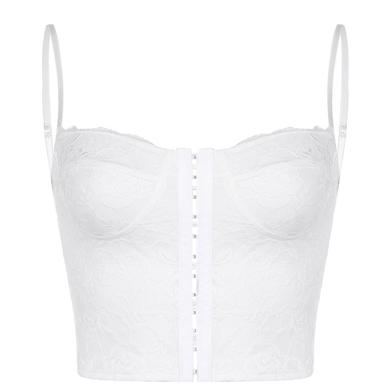 White Crop Top Sexy Corset Lace Trim Hook Eye Criss Cross Backless Cami Top Bralette Bustier Cami Vest Summer Women Clothing