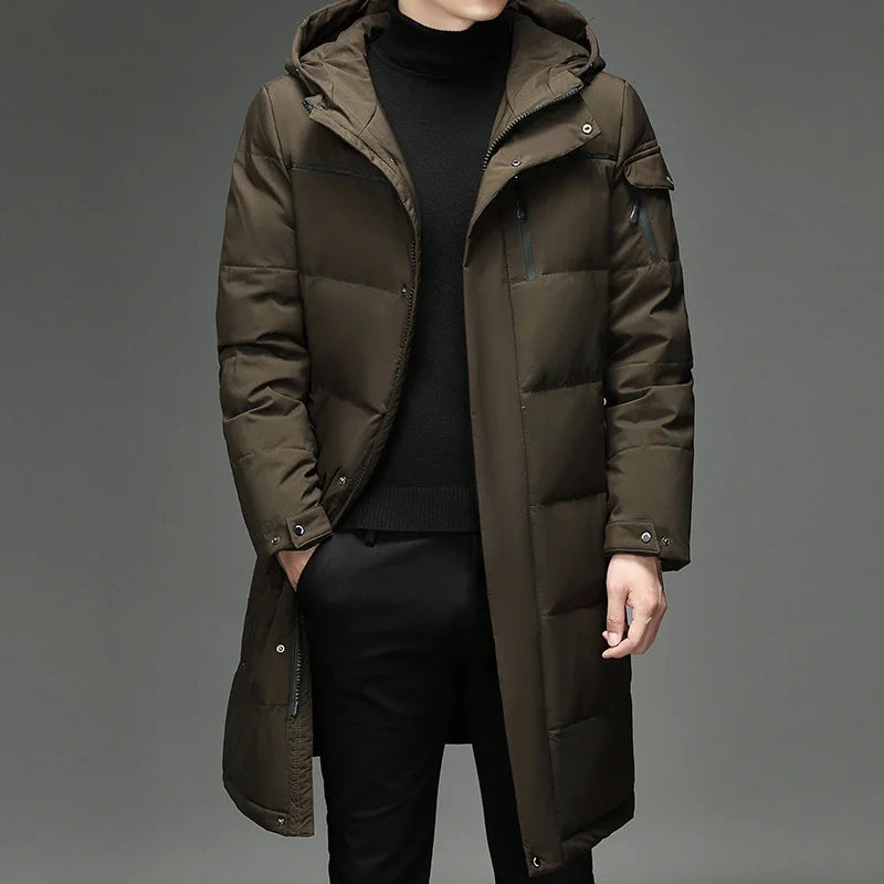 maoxiangshop New Winter White Duck Down Jackets Men Hooded Long Winter Coat Men Thick Warm Fashion Down Coat Mens Brand Parka Plus Size 5XL