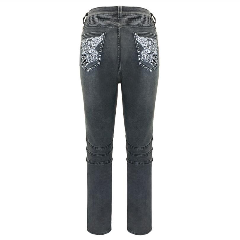 maoxiangshopHigh Waist Jeans Women Fashion Straight Pants Ladies Vintage Flying Motorcycle Bead Jeans Femme Elasticity Trousers