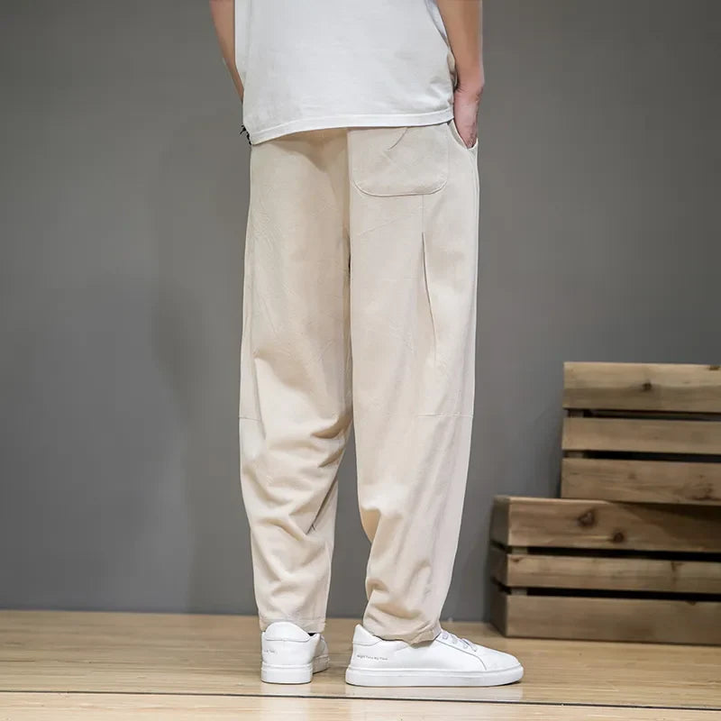 maoxiangshop Spring Cotton Linen Pants Men Elastic Waist Casual Harem Pant Loose Sweatpants Traditional Chinese Trousers pantalons homme