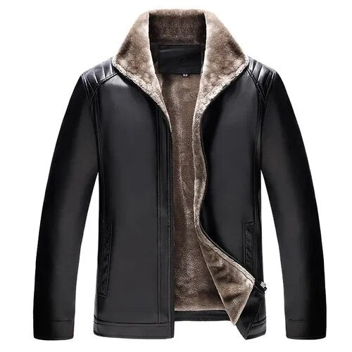 maoxiangshop Winter Men's Leather Plus Velvet Thick Fur One Lapel Leather Jacket Warm Casual Slim Smart Mens Leather Jacket Male Winter Coats