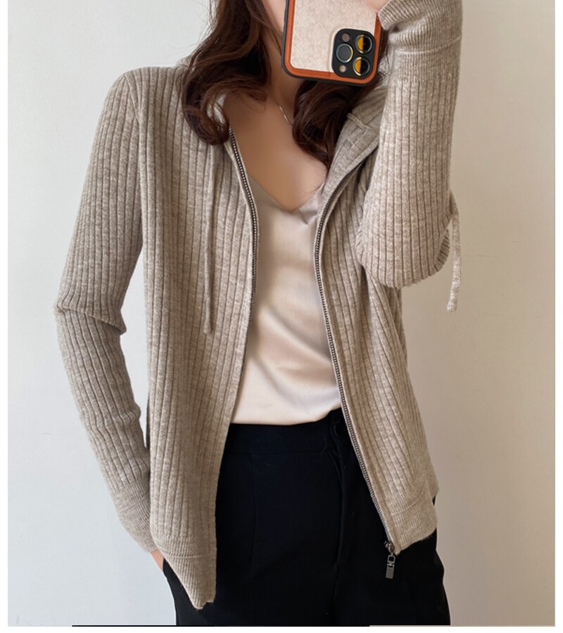 maoxiangshop Wool Sweater Cardigan Hoodie Women Tops Cashmere Korean Fashion Knitted Long Sleeve Zipper Vintage Cardigan