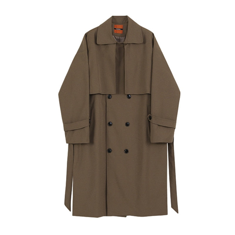 maoxiangshop men's clothing Korean trend windbreaker mid long loose clothes handsome male's Autumn casual trench coat with belt new