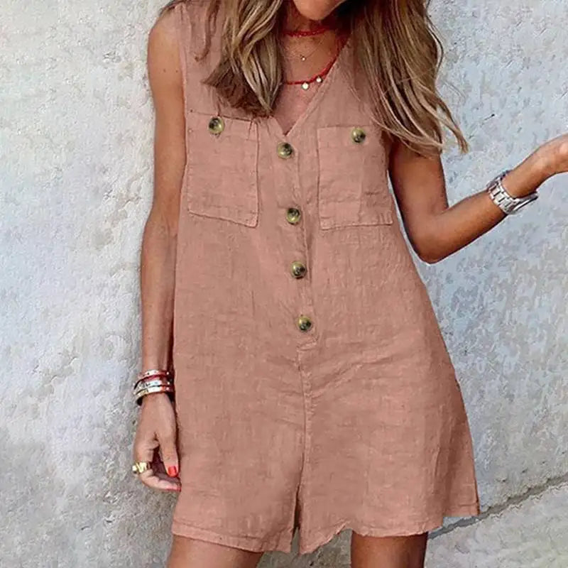 maoxiangshop Summer Jumpsuits Women V Neck Sleeveless Rompers Stylish Short Playsuits Casual Solid Loose Beach Overalls Oversized