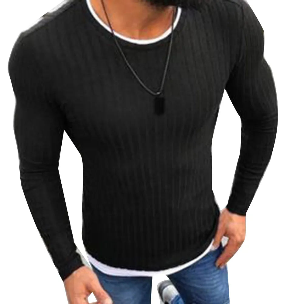 maoxiangshop Fashion Men Sweater Top Color Block Patchwork O Neck Long Sleeve Pullover Knitted Sweater For Men's Clothings Winter