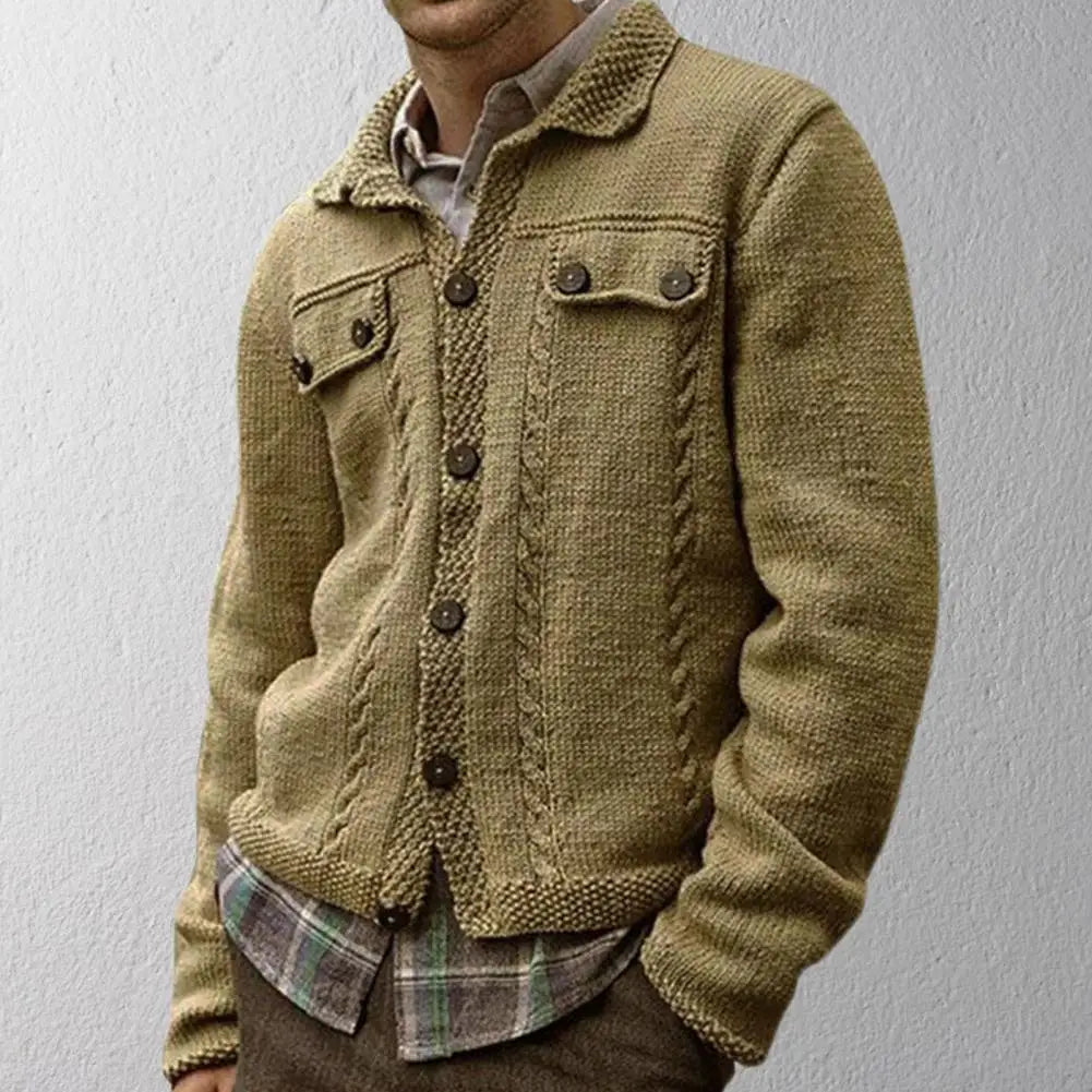 maoxiangshop Men's Knitwear Cardigan Sweater Multi-Button Long Sleeve Breathable Solid Color Men Wool Knitted Long Sleeve Sweater