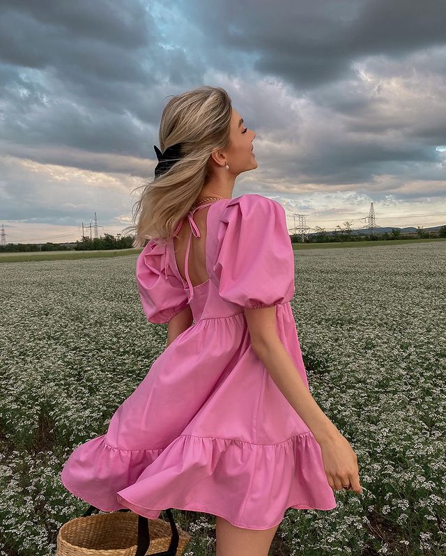 maoxiangshop Women's Off Shoulder Flounce Puffy Sleeve High Waist Ruffles Mini Dress Bohemian style Prom A-Line Dress