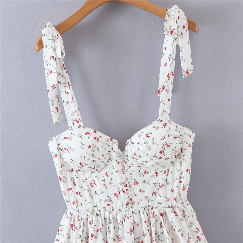 maoxiangshop Vintage Spring Summer Chic Floral Print Lace Square Neck Cute Cake Cascading Ruffled Strap Mini Dress Woman New