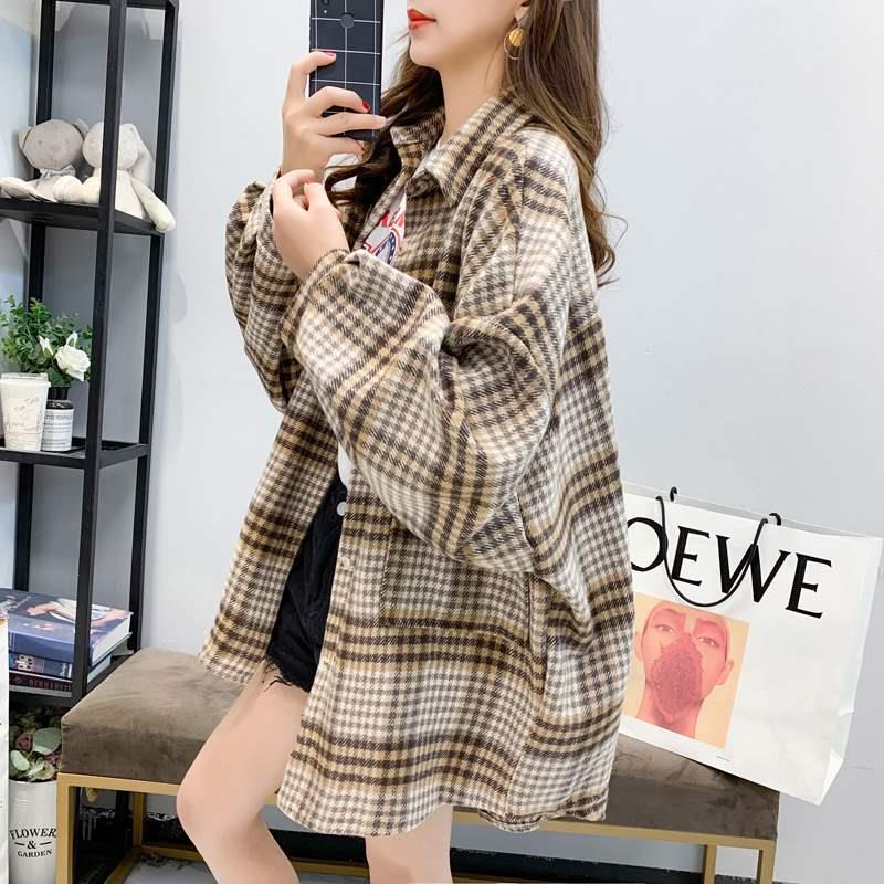 maoxiangshop Female Autumn Street Blouse Shirts Vintage Oversized Plaid Flannel Boyfriend Tunic Shirt for Women Casual Korean Tops