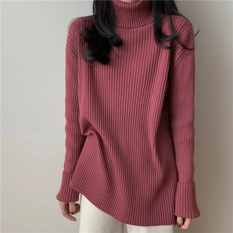 maoxiangshop Fashion Women Sweaters Streetwear Wool Pullovers Turtleneck Knitted Long Sleeve Top Black Korean Style Winter Clothes Woman