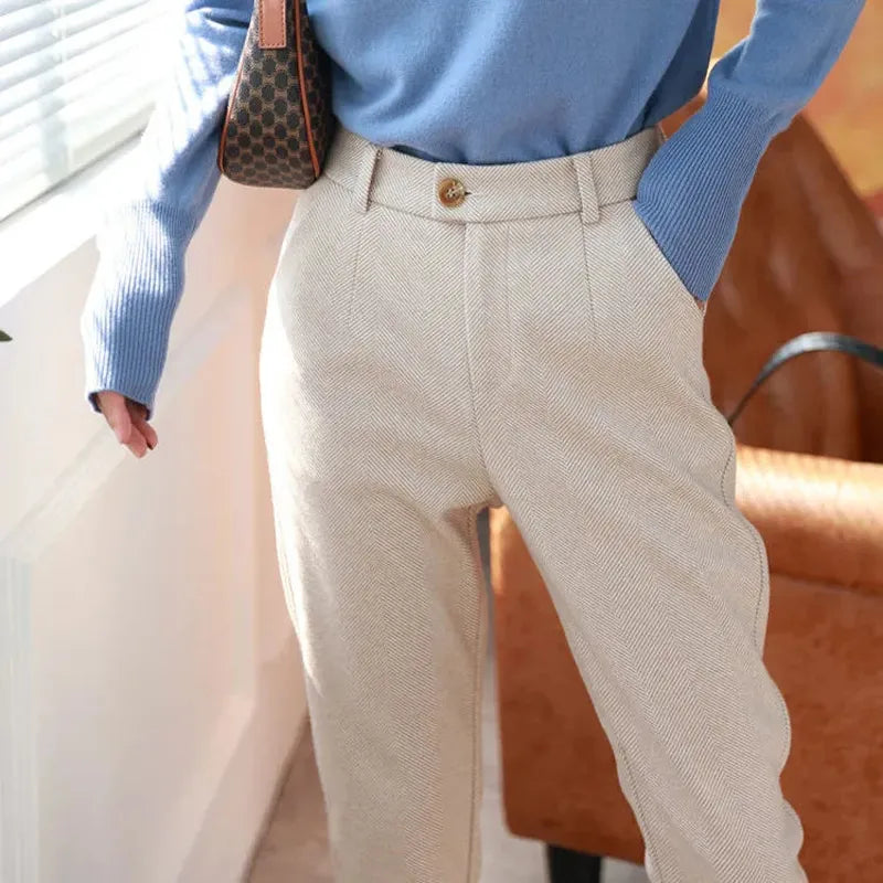 maoxiangshopWoolen Pants Women's Harem Pencil Pants Autumn Winter High Waisted Casual Suit Pants Office Lady Women Trousers