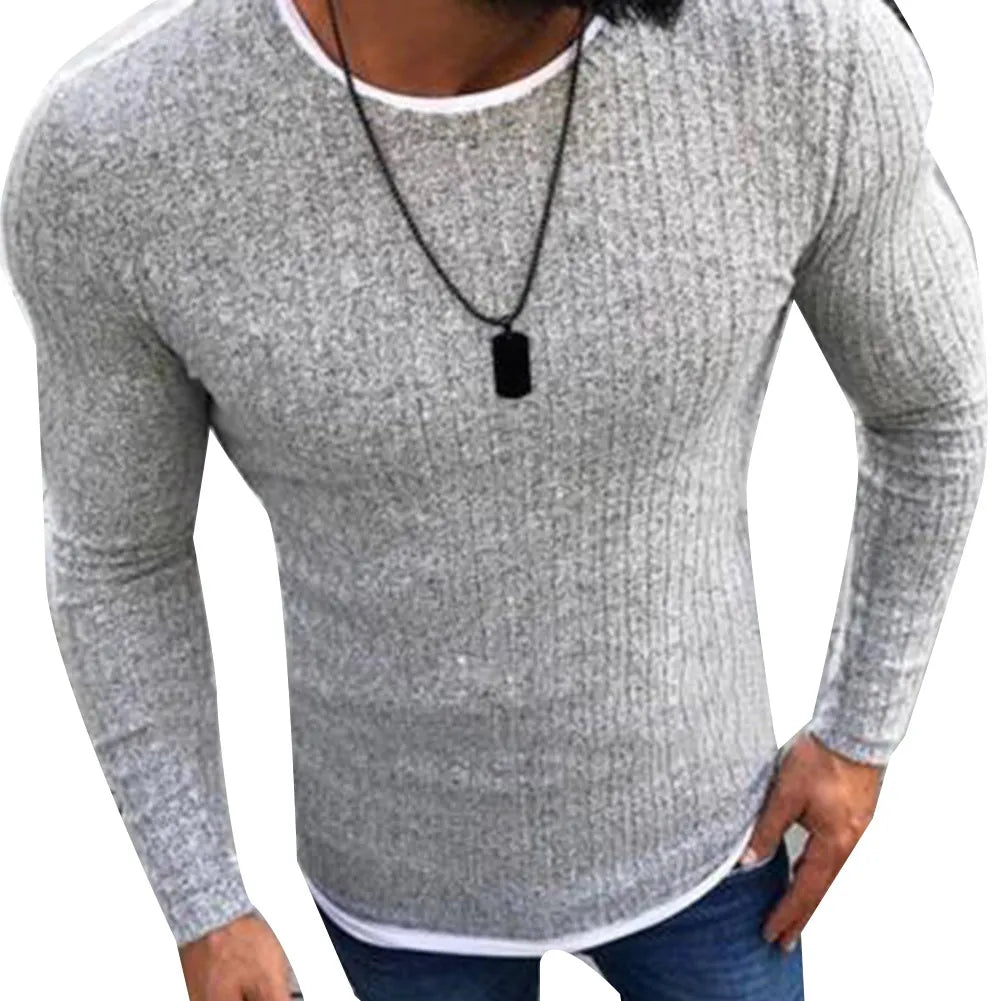 maoxiangshop Fashion Men Sweater Top Color Block Patchwork O Neck Long Sleeve Pullover Knitted Sweater For Men's Clothings Winter