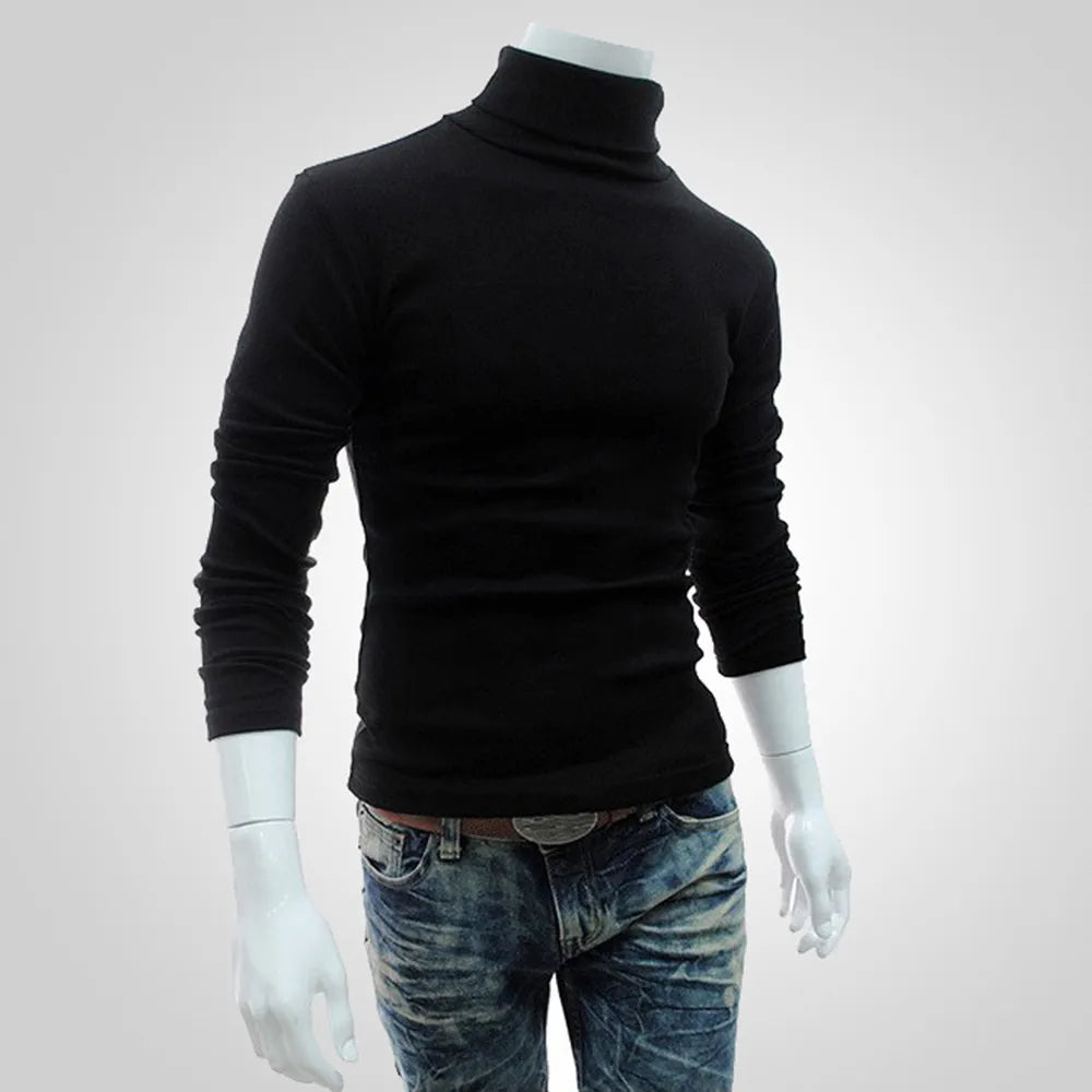 maoxiangshop New Men's Slim Turtleneck Long Sleeve Tops Pullover Warm Stretch Knitwear Sweater Tight-fitting High-neck Casual Men Clothing