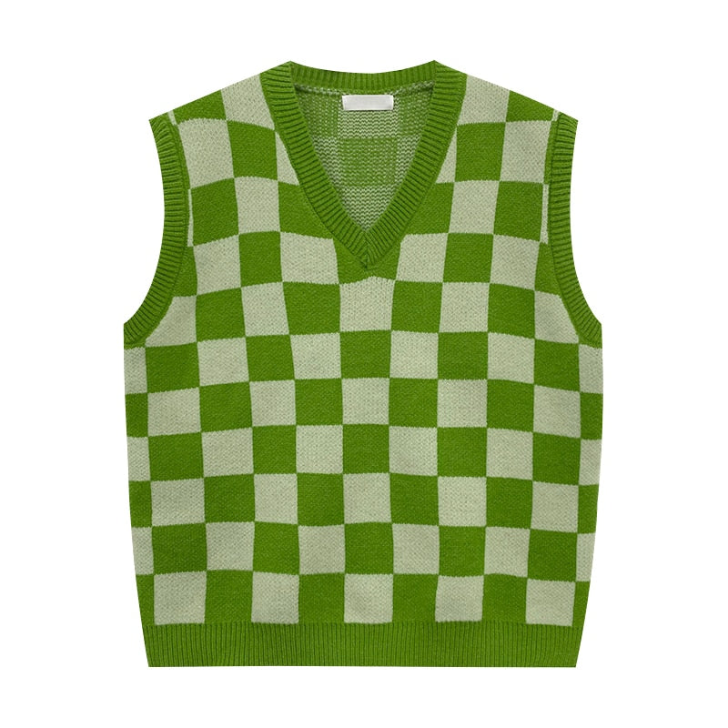 Y2K Houndstooth Vest Pullover Women's Knitted Vest New Autumn and Winter Loose Korean Outdoor Sweater Waistcoat