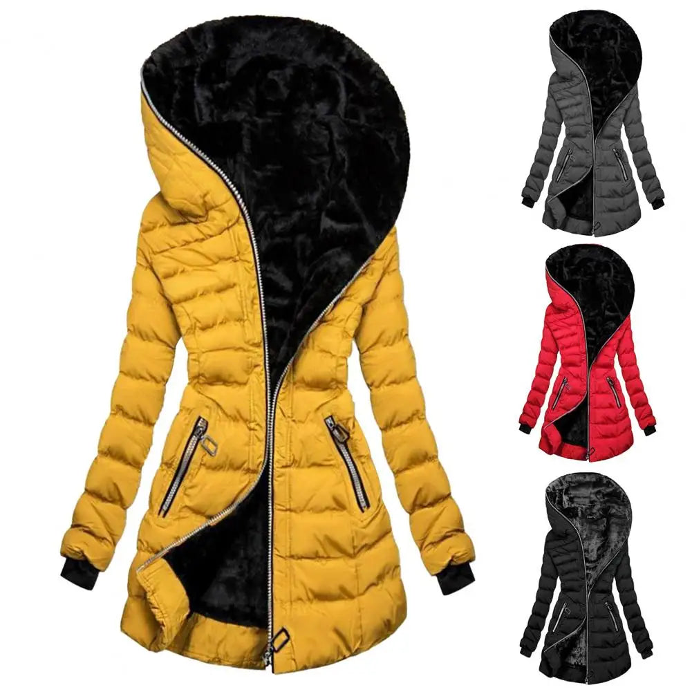 maoxiangshop Women Coat Long Sleeve Slim Waist Thick Elastic Cuff Quilted Lady Coat Winter Overcoat for Home