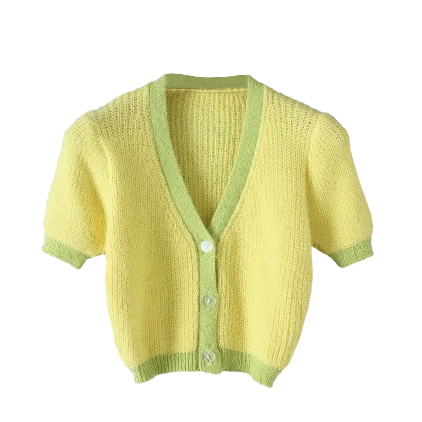 maoxiangshopSummer Knitted Short Sleeve T-shirt Button Up V-neck Crop Top Fashion Clothing Women Streetwear Contrast Color Tops Tee