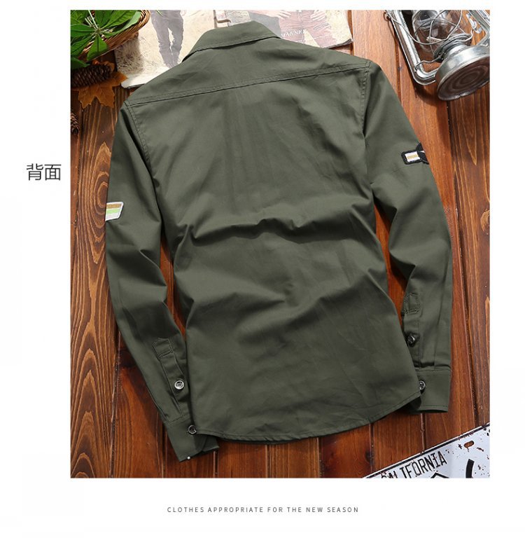 maoxiangshop Men's Shirts Cotton Shirt Khaki Casual Retro Slim Fit with Pocket Long Sleeve Vintage Jacket Streetwear
