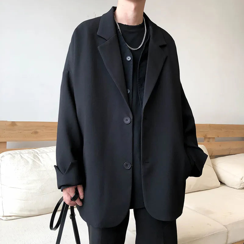 maoxiangshop British-style Blazers Men Leisure Trendy Loose Suit Jackets Male Retro Daily Ins Streetwear All-match Simple Korean Suit-tops