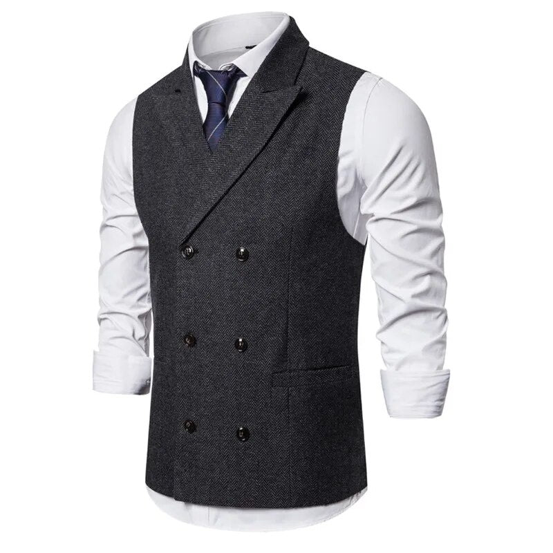 maoxiangshop Vest Men Double Breasted Suit Vests Men Mens Sleeveless Suit Vest Waistcoat Vintage Formal Blazers Waistcoat for Wedding chaleco