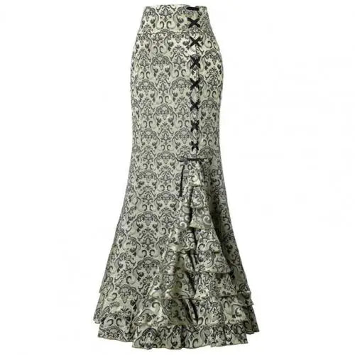 maoxiangshop New Halloween Skirt Jacquard Fishtail Ruffles Skirt Large Hem Women Punk Style Vintage Bodycon Skirts