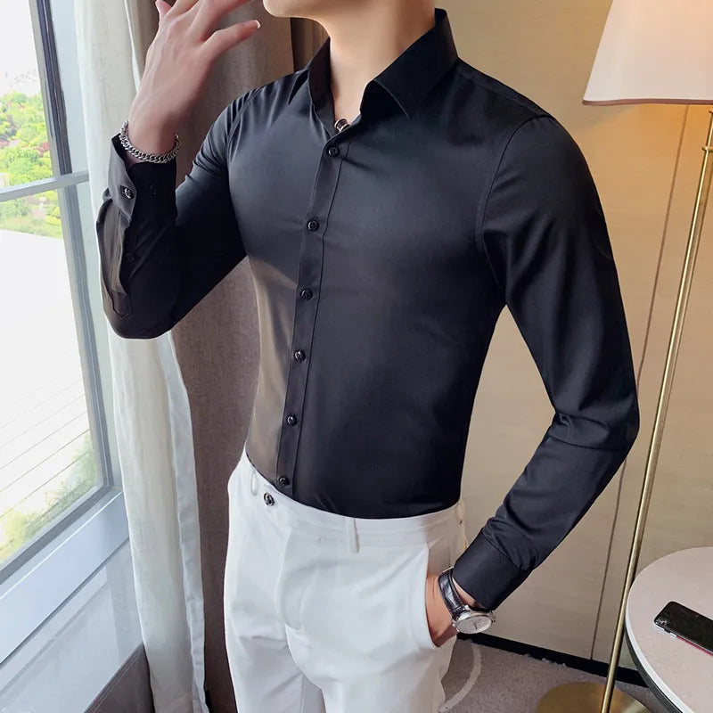 maoxiangshop Camisas De Hombre Long Sleeve Shirts For Men Clothing Business Formal Wear Camisa Social Masculina Slim Fit Chemise Homme