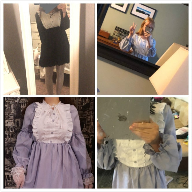 maoxiangshop In Wondeland Cute Women's Lolita OP Dress Flouncing Lace Trim Japanese Harajuku Long Sleeves Doll Dress Fairy Vestidos