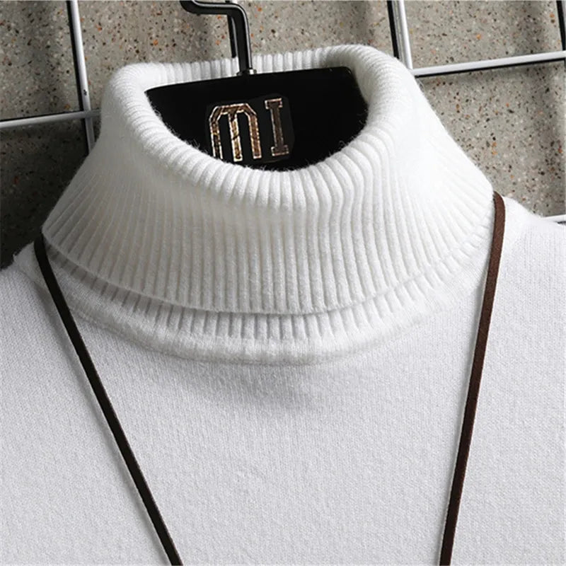 maoxiangshop Turtleneck Sweaters Men Solid Pullovers Winter Knitted Sweater Turtleneck Pullovers Black Gery Winter Warm Sweater Men Clothing