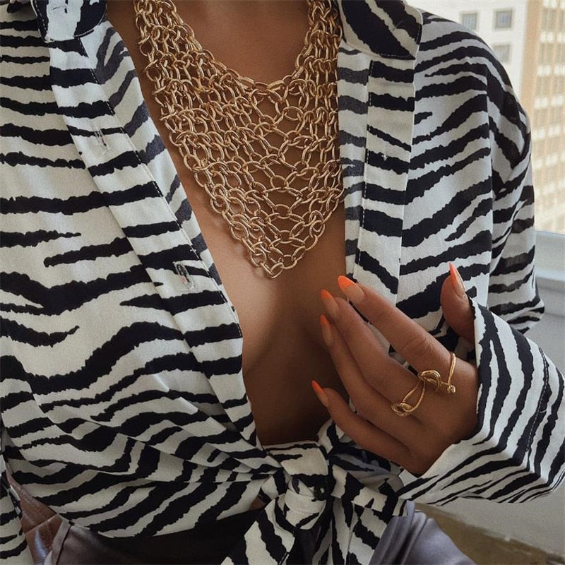 maoxiangshop Fashion Women's Shirts Button Down Lapel Abstract/Zebra Print Long Sleeve Loose Shirt Femme Tops Autumn New