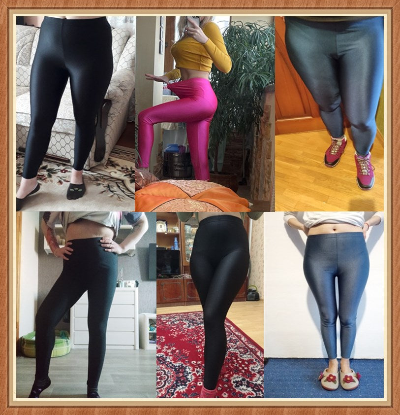 maoxiangshop Women Shiny Gym Pants Fitness Leggings Candy Color Ankle Length Trousers Solid Fluorescent Spandex Elastic New Bottom