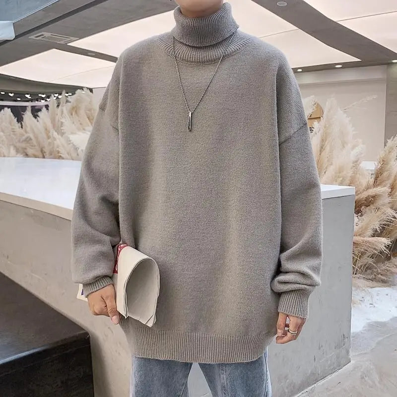 maoxiangshop Knitted Warm Sweater Men Turtleneck Sweater Men's Loose Casual Pullovers Bottoming Shirt Autumn Winter New Solid Color Pullovers