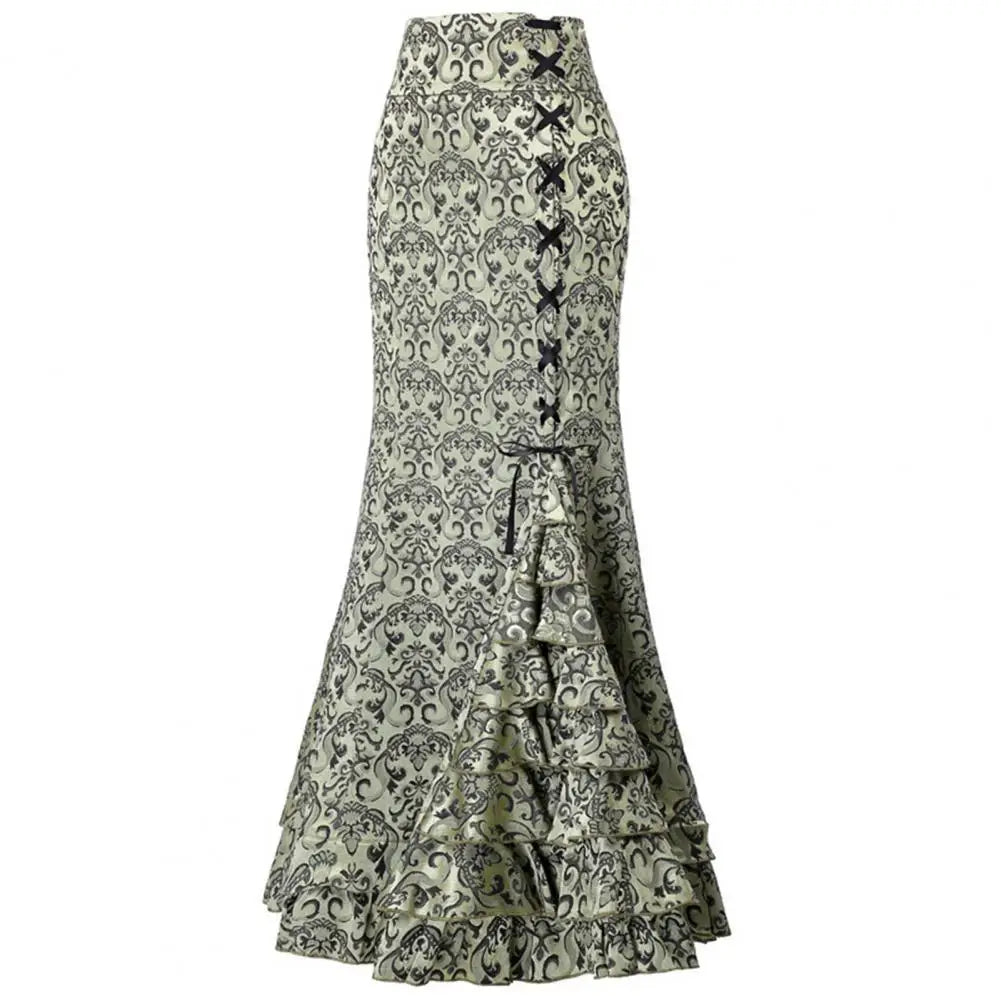 maoxiangshop New Halloween Skirt Jacquard Fishtail Ruffles Skirt Large Hem Women Punk Style Vintage Bodycon Skirts