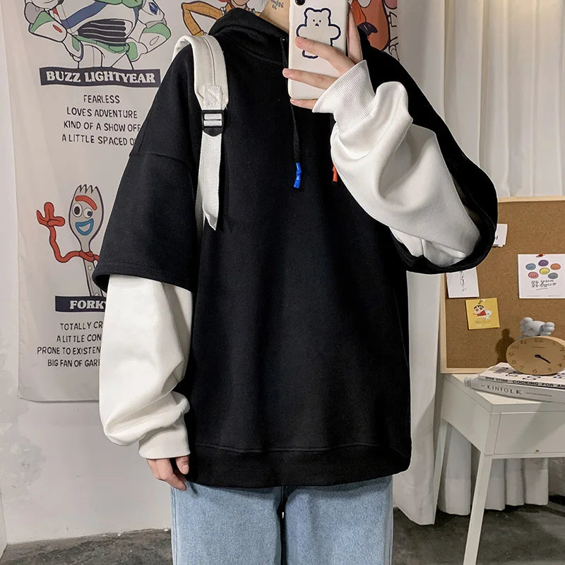 maoxiangshop Hoodie Men Spring Autumn Fashion Harajuku Patchwork Casual Oversized Hoodies Hip Hop Sweatshirt Men's Streetwear 7 Colors