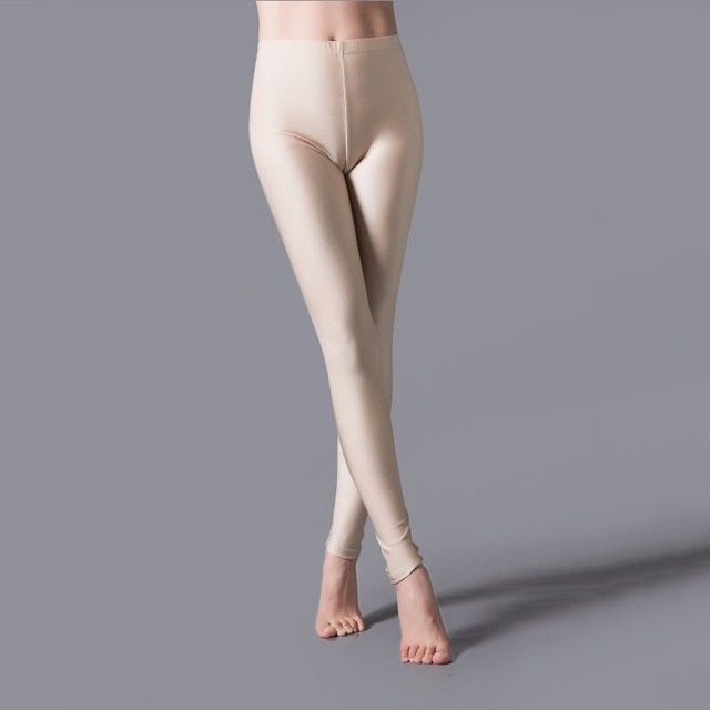 maoxiangshop Women Shiny Gym Pants Fitness Leggings Candy Color Ankle Length Trousers Solid Fluorescent Spandex Elastic New Bottom