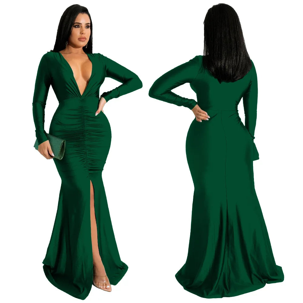 maoxiangshop Dresses for Women Evening Party Dress Long Bodycon Dress Sexy Party Dresses Winter Clothes for Women Long Sleeve V-neck
