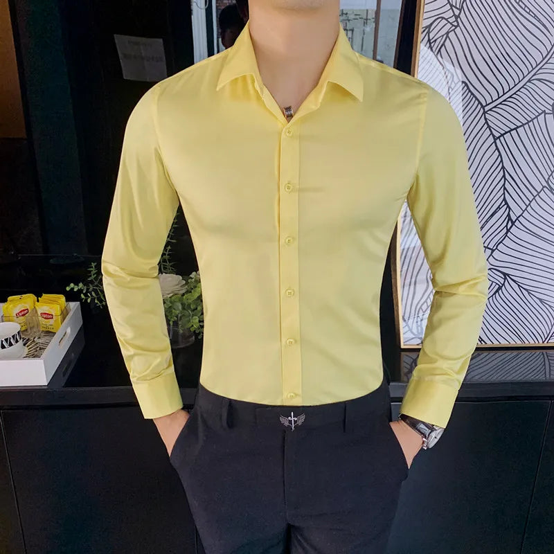 maoxiangshop Camisas De Hombre Long Sleeve Shirts For Men Clothing Business Formal Wear Camisa Social Masculina Slim Fit Chemise Homme