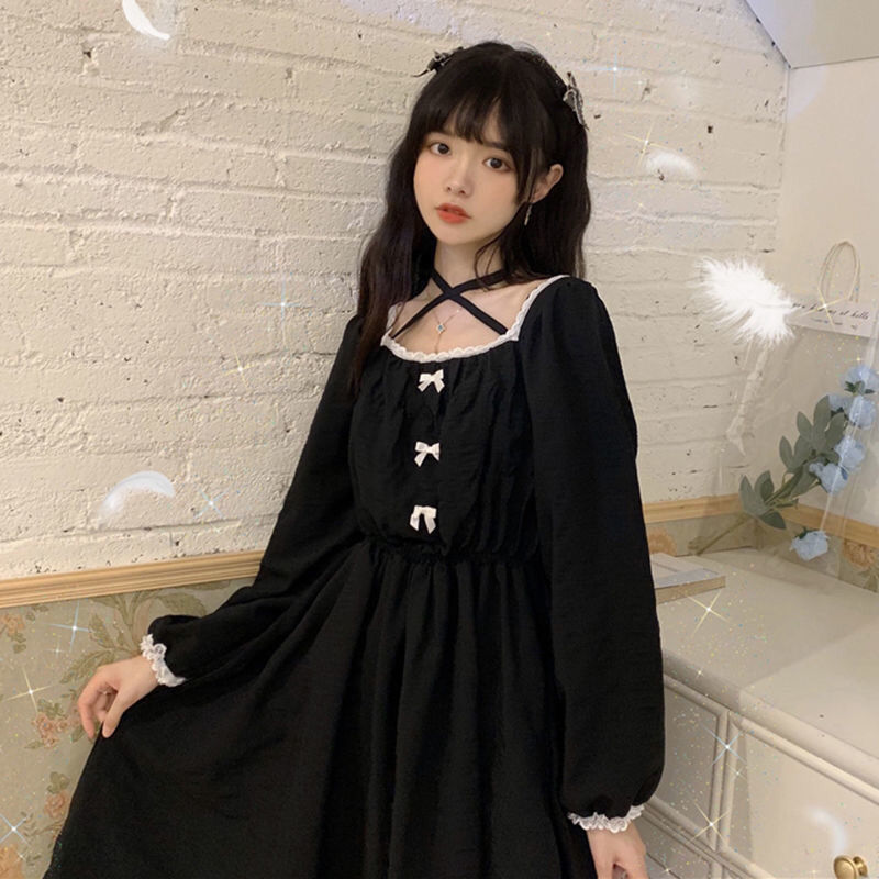 maoxiangshop In Wondeland Cute Women's Lolita OP Dress Flouncing Lace Trim Japanese Harajuku Long Sleeves Doll Dress Fairy Vestidos