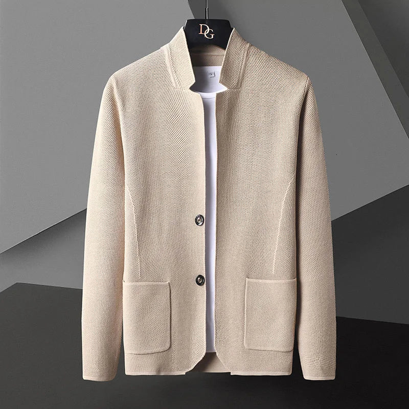 maoxiangshop Cardigan Jacket Men Solid Color Knitted Casual Stand Collar Slim Fit Cardigan Coat Mens Sweater Jacket Khaki Black Gray 4Xl